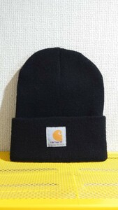 carhartt カナダ製 ロゴ パッチ アクリル ニット キャップ ブラック カーハート ニット帽 帽子