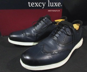 テクシーリュクス TEXCY LUXE ASICS ウイングチップ ビジネスシューズ TU-7006 FUNWALK 革靴 紳士靴 ダークブルー