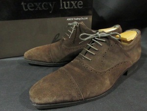 テクシーリュクス TEXCY LUXE ASICS 牛革スエード ビジネスシューズ ダークブラウン TU-809 革靴 紳士靴