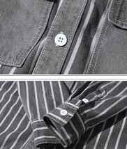 デニムジャケット 新品 メンズ ジージャン ストライプ 折り襟 シャツ 紳士 トップス ウォッシュ カジュアル 黒 M~2XLサイズ_画像8