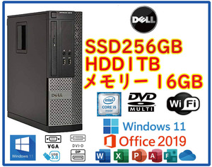 ★送料無料★スリムPC★超高速 i5-4570/新品SSD256GB+大容量HDD1TB/メモリ16GB/Wi-Fi/Win11/Office2019/USB3.0/DELL OPTIPLEX3020