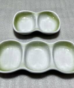 未使用 瀬戸焼 瀬戸物 創圓 陶器 陶磁器 2個セット 小皿 豆皿 和食器 緑 グリーン 裏印 窯印 同梱歓迎！