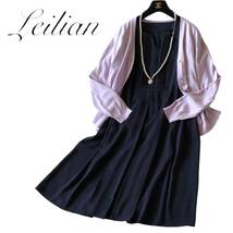 D14◆美品 レリアン Leilian プラスハウス 大きいサイズ 13+ XL前後 ワンピース 伸縮 ストレッチ 身幅55cm 2点 セット カーディガン XL表記_画像2