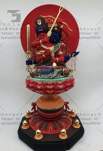 総檜材 木彫仏像 仏教美術 精密細工 師手仕上げ品 彩繪 本金 切金 彩色両頭愛染明王像 高さ30cm