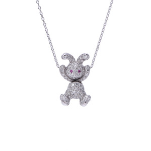 Ponte Vecchio Pontevequio Rabbit Diamond 0,65CT Ruby 0,01CT Ladies K18 Ожерелье белого золота A