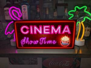 【Lサイズ】映画 シネマ ホームシアター 上映中 ポップコーン 店舗 自宅 サイン ランプ 照明 看板 置物 雑貨 ライトBOX 電飾看板 電光看板