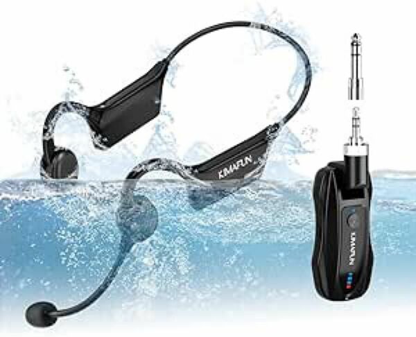 ワイヤレス完全防水マイク KIMAFUN2.4G無線フィットネスヘッドセットマイク IP67防水＆防塵 プラグ＆プレイ 瞬時接続