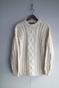 GUERNSEY WOOLLENS Fisherman Knit ガンジーウーレンズ/フィッシャーマンニット/セーター/アオボリー/M