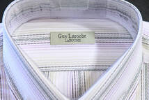 Guy Laroche　メンズ　長袖シャツ　白地に紫、黒、ベージュのストライプ柄　Mサイズ_画像5