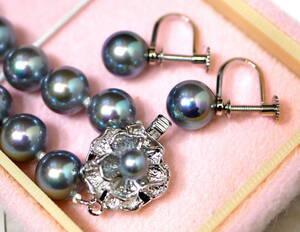 ▲(R510-B172)WINK PEARL ウィンク パール ネックレス 約8.2mm 約43.3g 全長44.5㎝ イヤリング 2点セット SILVER刻印