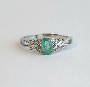  emerald ring silver 925 ring size adjustment possibility Power Stone natural silver ring 5 month birthstone 