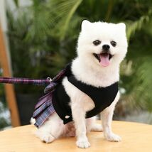【Sサイズ / 紫色】☆チェック柄リボンスカート☆リード付き 犬の服 犬服_画像3