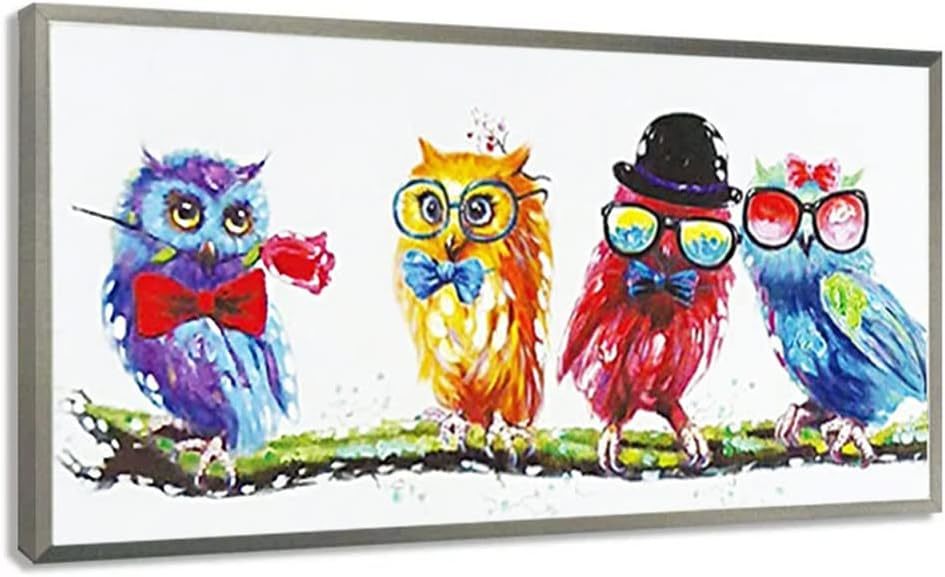 Large Size Hand Painted Oil Painting Wall Hanging Framed Owl Owl Painting Modern Art Interior Good Luck Present Opening Celebration New, artwork, painting, others