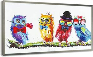 Art hand Auction 大尺寸手绘油画壁挂带框猫头鹰猫头鹰画现代艺术室内好运礼物开业庆典新品, 艺术品, 绘画, 其他的