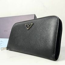 PRADA プラダ 三角 ロゴ プレート ラウンドファスナー ウォレット 財布 サフィアーノ レザー 長財布 ネロ メンズ レディース ブラック_画像1