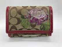 ■【YS-1】コーチ COACH 財布 ■ 2つ折り シグネチャー 花柄 茶系 小銭入れ有り 横14,5cm×縦10cm 【同梱可能商品】K■_画像1