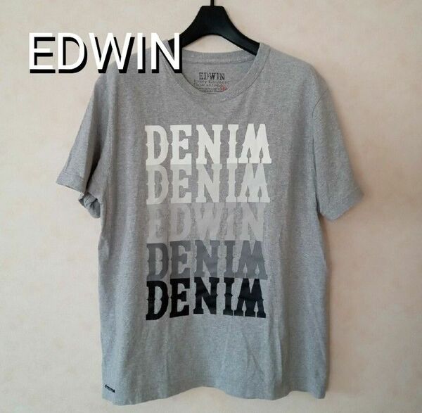 【値下げしました】EDWIN エドウィン／ 半袖 Tシャツ グレー メンズXL 綿100％