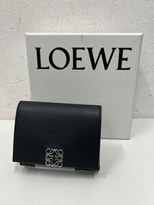 ⑩LOEWEロエベ三つ折り財布 レザー　BLKブラック 無地　レディース　モノグラムライン　062231