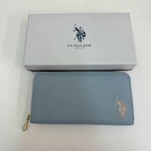 【TS1029】U.S POLO ASSN ポロアッスン 長財布 ラウンドファスナー ジップ ブルー系 ピンク ロゴ ブランド レディース 未使用長期自宅保管