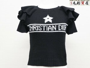 クリスチャンディオール Christian Dior クロップド カシミヤ フリル ニット 324S13AM003 サイズF34 ブラック 美品 服 半袖ニット