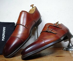 【1度使用程度/極美品】SPAIN製 MAGNANNI/マグナーニ ダブルモンクストラップ UK71/2 26-26.5cm相応 ブラウン 茶/santoni ブランキーニ