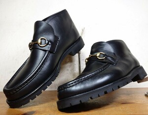 【極美品】ITALY製 オールドグッチ/GUCCI ホースビット ブーツ Mens 8D 25.5cm相応 黒 ブラック/ローファー