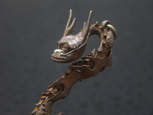 ジャンク　龍　ブロンズ　銅製　彫金　ドラゴン　竜　dragon　検:和装小物　アクセ　根付　革細工　チェーン ウォレットストラップ　羽織紐