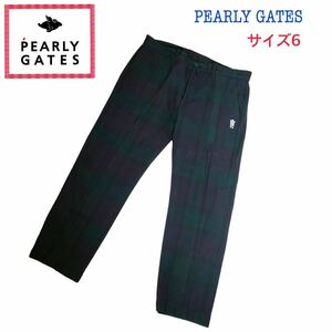 パーリーゲイツ PEARLY GATES ストレッチパンツ 6サイズ W88-90 チェック柄 刺繍 ゴルフウェア コットン グリーン×ブラック メンズ