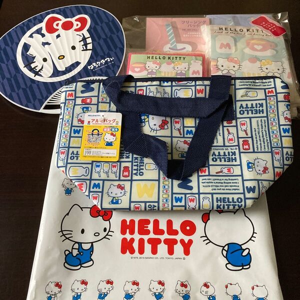 ハローキティの保冷温バッグ、キッチングッズ、うちわ、ビニール袋のまとめて8点セット!★新品★未使用★非売品★