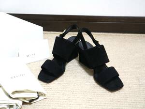 【即決】未使用 CELINE セリーヌ◆スエード ブラック ゴールド金具 サンダル　36.5 　　ta 