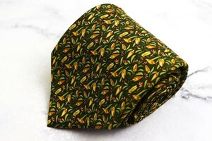  Salvatore Ferragamo silk total pattern botanikaru pattern Italy made brand necktie men's green Salvatore Ferragamo