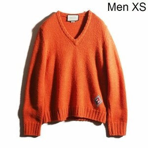 C0089P VGUCCI Gucci V 19AW V neck middle gauge wool knitted orange XS men's 571545 autumn winter rb mks