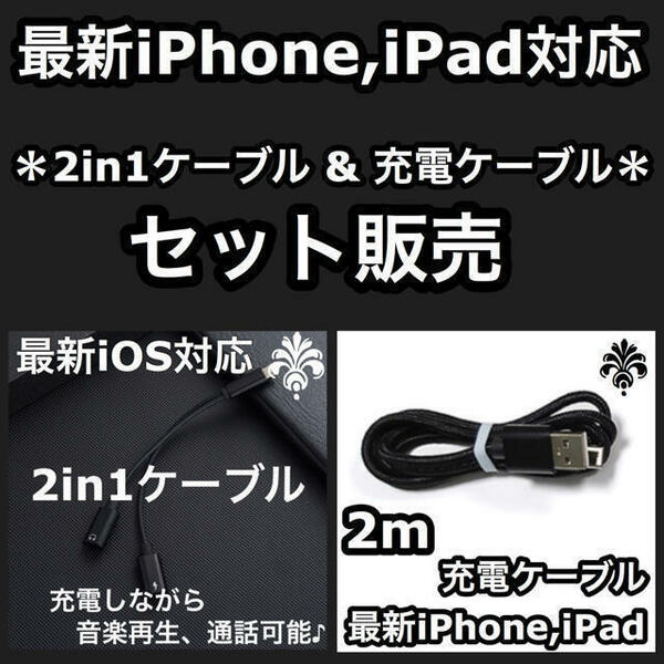セット iPhone 充電 イヤホン 二股充電ケーブル 二又ケーブル 充電 通話 音声 同時充電 充電ケーブル iPad パラレル VC