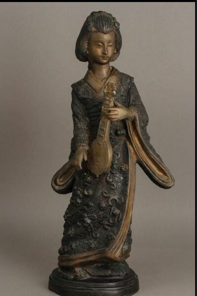 本日限定　A097 古銅人物置物　楽器を持つ宮女