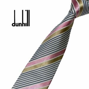 dunhill necktie Logo embroidery reji men taru pattern stripe pattern Dunhill USED used m330