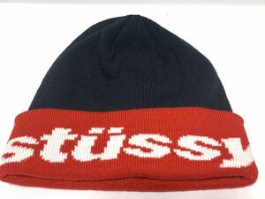 美品 ステューシー STUSSY ニットキャップ ビーニー ブラック×レッド 赤×黒 ニット帽 帽子 送料185円　ワンサイズ