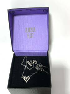 ケース付き ANNA SUI アナスイ ハート ラインストーン ネックレス 燻し銀