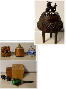 香炉　金属工芸　キジ　保管容器　草花図　有田焼　銅製　中国古美術　香道具丸谷明山　金　工芸品　置物　ゾウ　開運　縁起物　彫刻