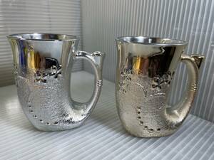 ROYAL GLASS WARE ホルン型 ビアグラス 2個セット ゴールド？ピンクゴールド？ シルバー メタリックグラス