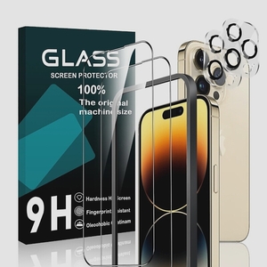 送料無料★iPhone14 Pro ガラスフィルム（2枚）+ カメラフィルム （2枚）+ ガイド枠 強化ガラス 保護フィルム