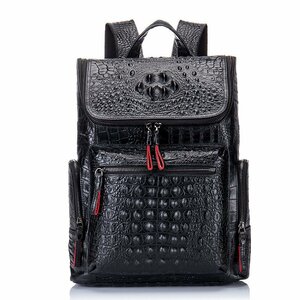 ZJM511 学生旅行バッグデザイナー高品質 本革ブラックメンズバックパッククロコダイルorソリッドレザー