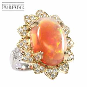 田村俊一 リング 15号 オパール 12.82ct ダイヤ 1.14ct Pt K18 YG プラチナ 750 指輪 作家物 Opal Ring【ソーティング付き】 90205571