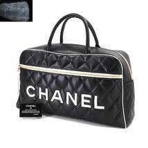 新品同様 シャネル CHANEL マトラッセ ロゴ ボストン バッグ レザー ブラック A05943 ヴィンテージ ゴールド 金具 Boston Bag 90202152_画像9