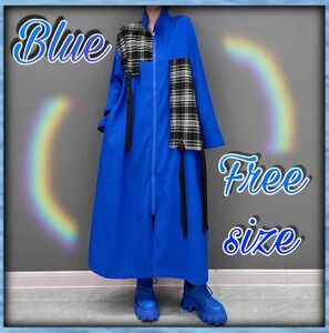 【今月限定価格】ブルー　ロングワンピース　ジャケット　羽織り　アウター　コート　おしゃれ