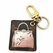 Louis Vuitton ルイヴィトン モノグラム ポルトクレ イリュストレ チャーム キーリング バッグ柄 スクエア ブラウン×ピンク RI0170_画像1