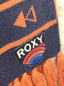 ROXY Roxy poncho muffler fringe navy × orange pink Logo badge 