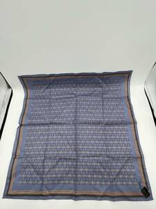 【シール付き未使用品】Yves Saint Laurent　イヴサンローラン　ハンカチ　スカーフ　ブルー系　ロゴ刺繍　コットン　48×48