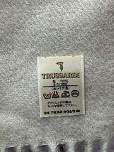 TRUSSARDI トラサルディ ウールマフラー ストール カシミヤ混 ベージュ系 ロゴ刺繍 フリンジ W78 H180 _画像3