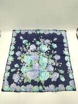 【未使用品】HANASENKA ハナセンカ ハンカチ バンダナ ブルー系 花柄 バラ 綿 コットン100％ W43 H42_画像5