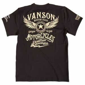 VANSON ドライ 半袖Tシャツ ウィング ACV-901 ブラック【L】吸汗速乾 抗菌防臭 UVカット バンソン 当店別注 吸水速乾